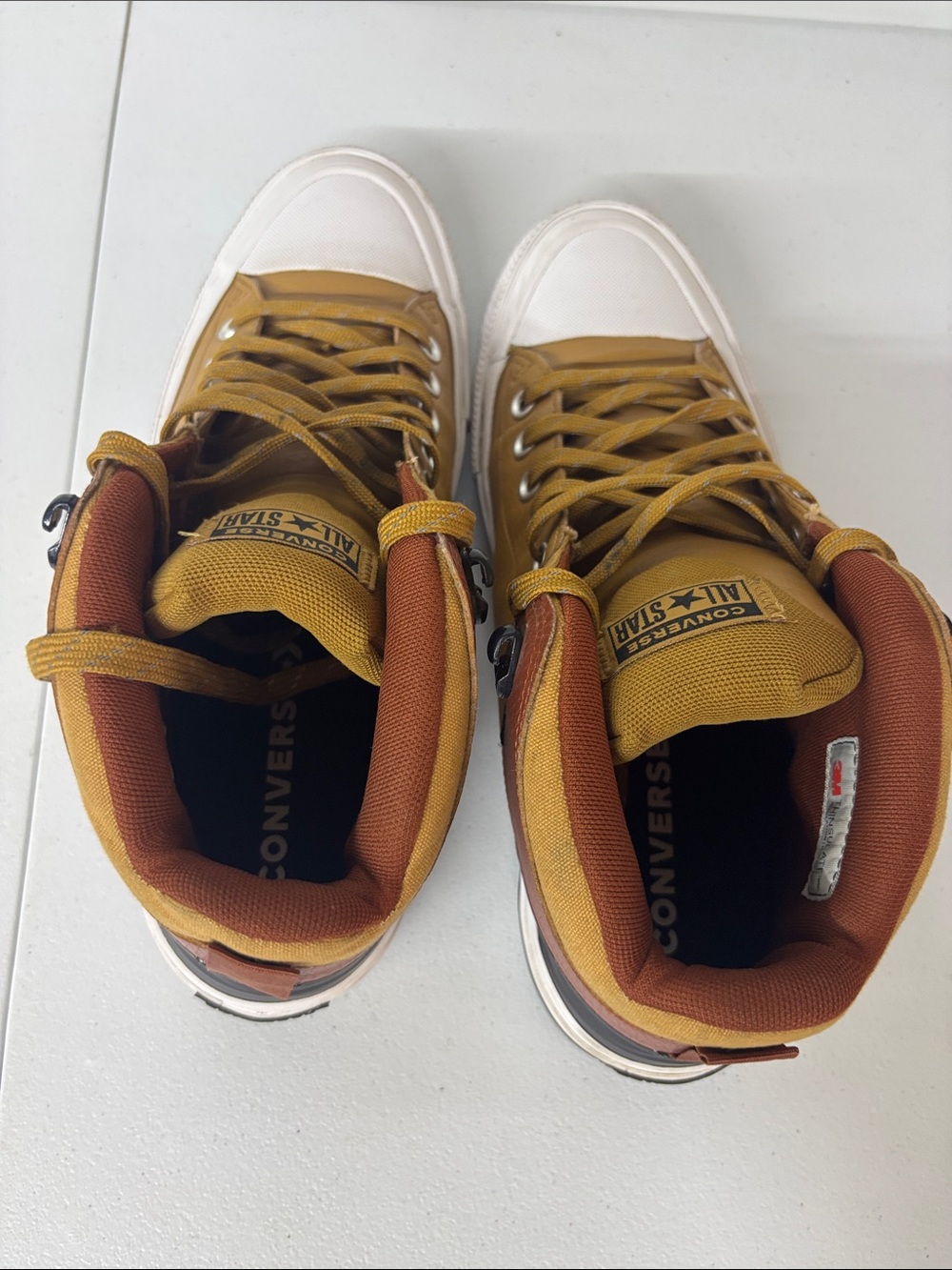 Converse High-Top Sneakers in Mustard Yellow and Rust Brown - Picture 5 of 11